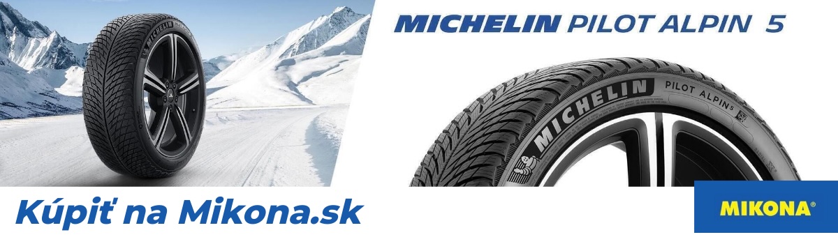 Ilustračný banner s tlačidlom „Kúpiť Michelin Pilot Alpin 5“ a detailom zimného dezénu pneumatiky Michelin Pilot Alpin 5.